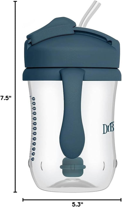 Dr. Brown's Milestones Baby's First Straw Cup, Training Cup with Weighted Straw, 9 oz/270 mL, BPA-free, 6m+, Dark Blue, 1-Pack