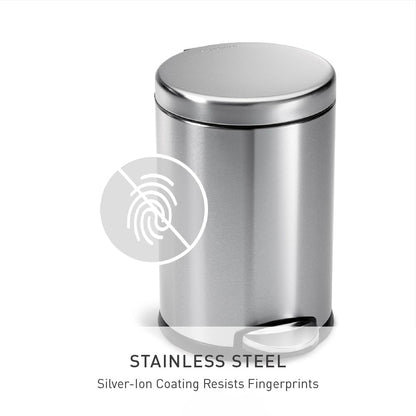 simplehuman 4.5 Liter / 1.2 Gallon Round Bathroom Step Trash Can, Brushed Stainless Steel