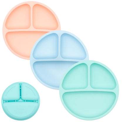 WeeSprout Silicone Divided Plates (No Lids), 100% Food Grade Silicone Plates for Toddlers & Kids, Dishwasher & Microwave Safe