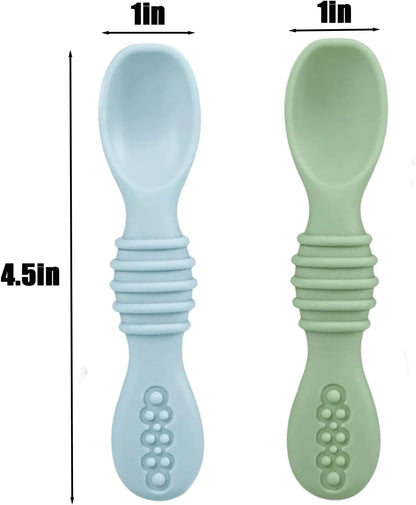PandaEar 2 Pack Stainless Steel Baby Suction Plates & 2 Pack Spoons, Toddler Utensils Baby Feeding Set, Divided Plates for Baby Led Weaning Supplies, BPA-Free (Blue/Green)