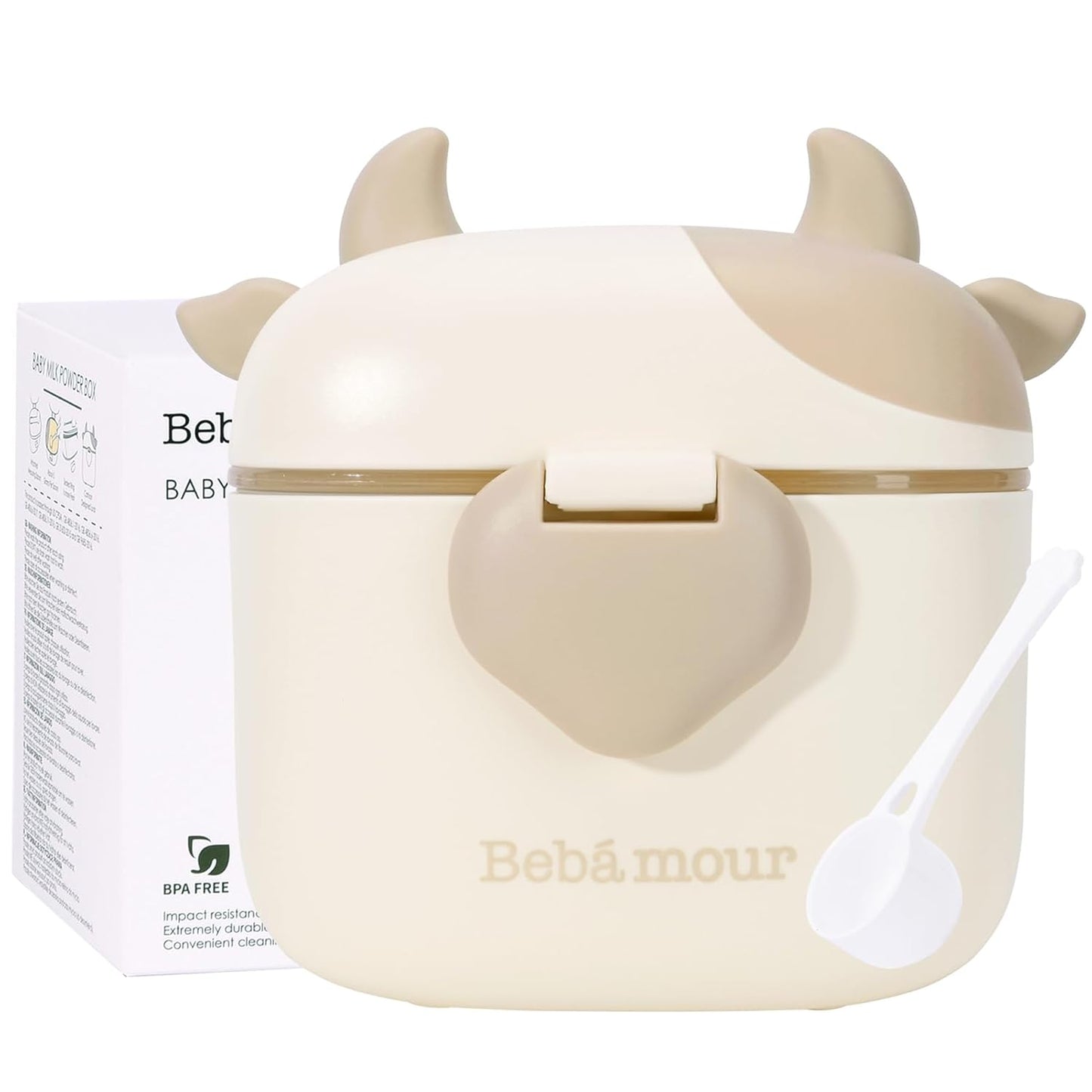 Bebamour Baby Formula Dispenser, BPA Free Portable Milk Powder and Candy Fruit Snack Storage Container with Scoop and Leveller for Travel, 450 ML, Green Cow