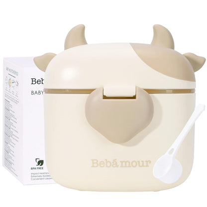 Bebamour Baby Formula Dispenser, BPA Free Portable Milk Powder and Candy Fruit Snack Storage Container with Scoop and Leveller for Travel, 450 ML, Green Cow