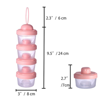 4 Layers Baby Milk Powder Formula Dispenser on The go, Baby Formula Containers for Travel, Formula Holder Mixer, Baby Feeding Snack Storage Container, Portable, Stackable, Non-Spill, BPA-Free