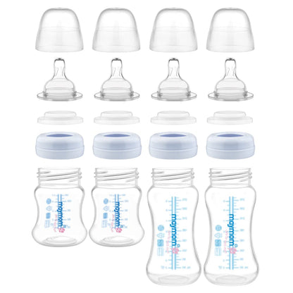 Maymom Wide-Mouth Milk Storage Feeding Collection Bottle with Nipple, Dome Cap, Bottle Top, SureSeal Sealing Disk; Compatible with Spectra Pump/Motif Luna; 5 pc (4.7Oz/140mL)