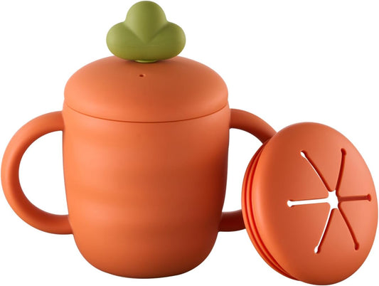 Carrot Shape Silicone Baby Feeding 6 Pack Set, 1 Suction Bowl & Plate, Bib, Spoon, Fork, Cup (Bowl with Spoon and Fork)