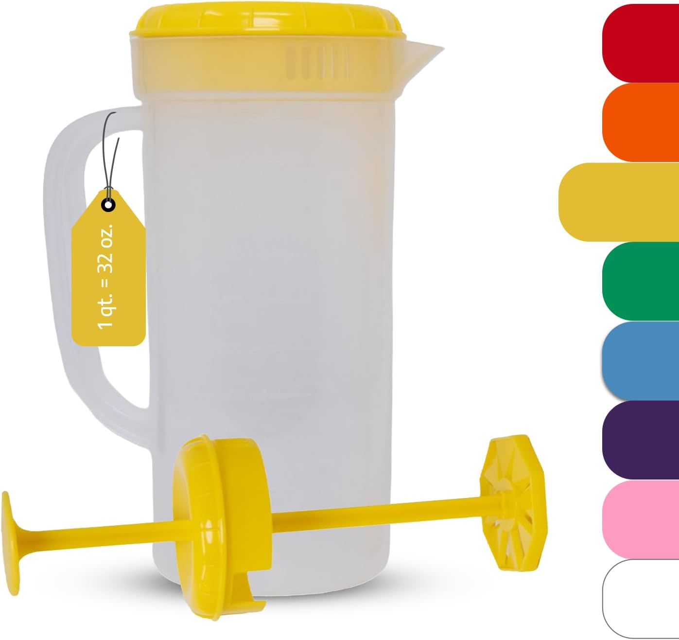 JBK Pottery 1 Quart Plastic Mixing Pitcher with Mixing Lid, BPA Free, Shatterproof Beverage Jug for Iced Tea, Lemonade, Juices, Milk – Leak-Proof, Easy Stirring, Dishwasher Safe | Blue