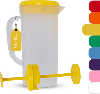 JBK Pottery 1 Quart Plastic Mixing Pitcher with Mixing Lid, BPA Free, Shatterproof Beverage Jug for Iced Tea, Lemonade, Juices, Milk – Leak-Proof, Easy Stirring, Dishwasher Safe | Blue