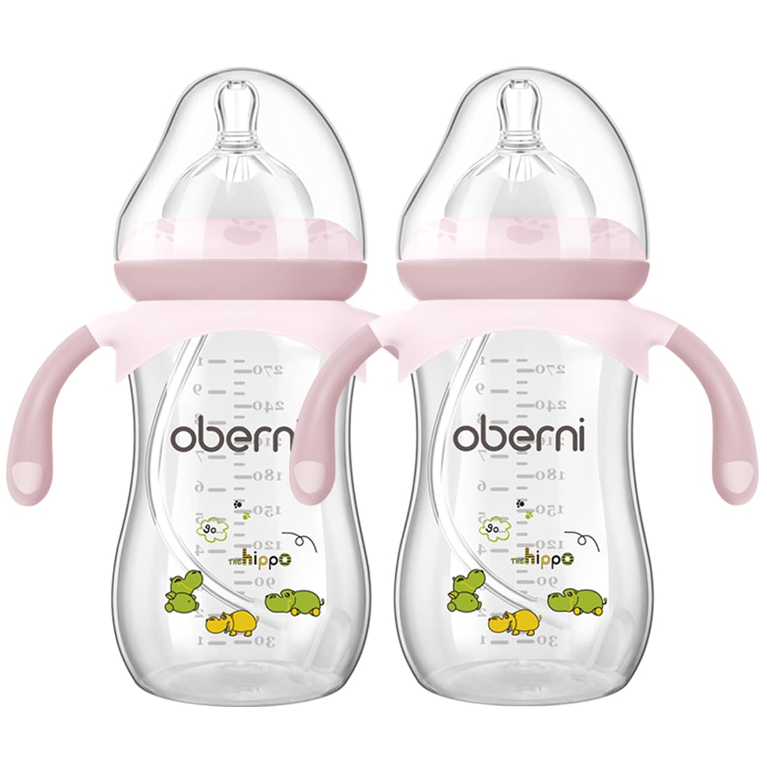 Oberni Baby Bottles, Weighted Straw Toddler Milk Bottles with Non-Slip Handle, Size + Variable Fast Flow, 12+ Months, BPA-Free, Pink/1Pack/9oz