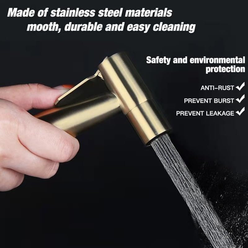 2 Pieces Bidet Toilet Sprayer Head Stainless Steel Handheld Bidet Sprayer Cloth Bathroom Diaper Sprayer for Kitchen and Toilet Cleaning Golden
