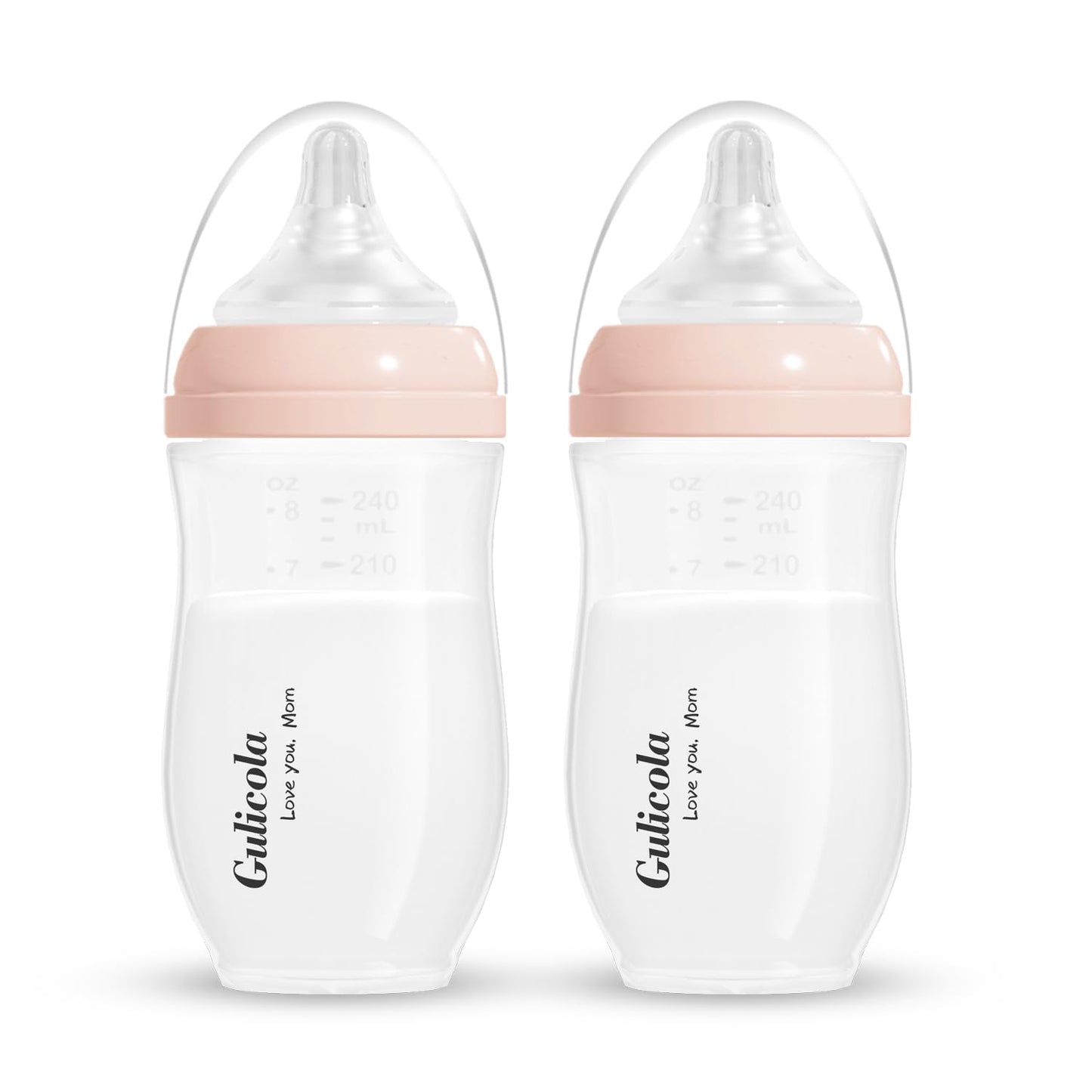Gulicola Natural PP Baby Breastfeeding Bottles, Medium Flow Nipples (M), 3 Months +, White, 8 oz - 2pks