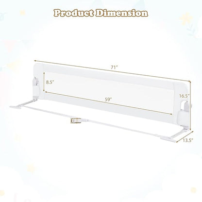 BABY JOY Double Sided Bed Rail Guard, 2 Pack, Extra Long, Swing Down for Convertible Crib, Folding Baby Safety Bedrail for Kids Twin Full Size Queen King Mattress, Rails for Toddlers (White, 71")
