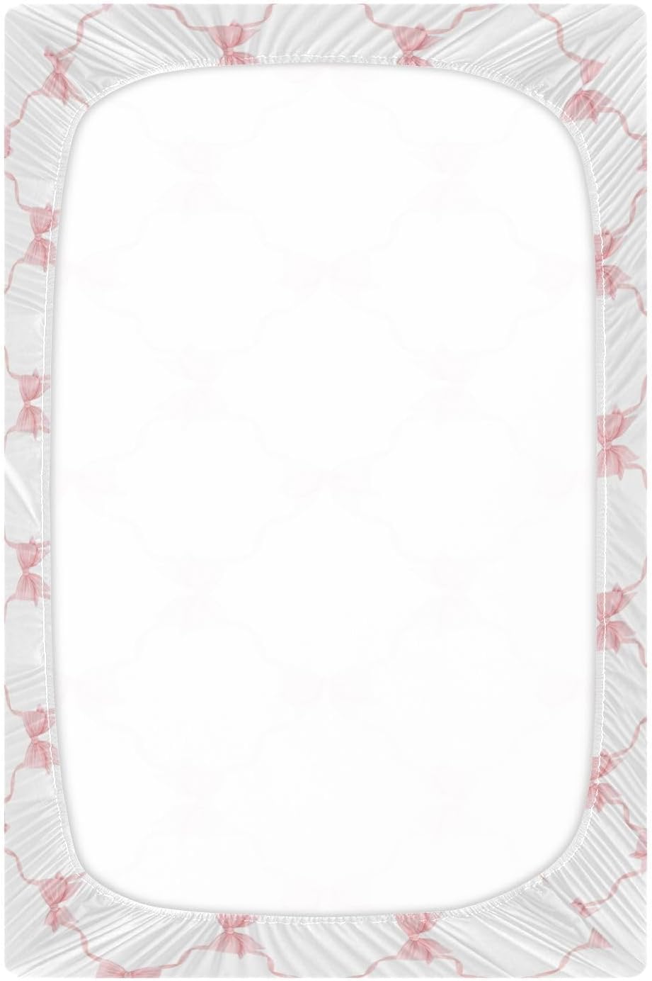 Fitted Crib Sheets Pink Checkered and Bows Stretchy Portable Playard Sheets for Baby Toddler, Breathable Soft Mini Crib Mattress 39 x 27 in for Boys and Girls