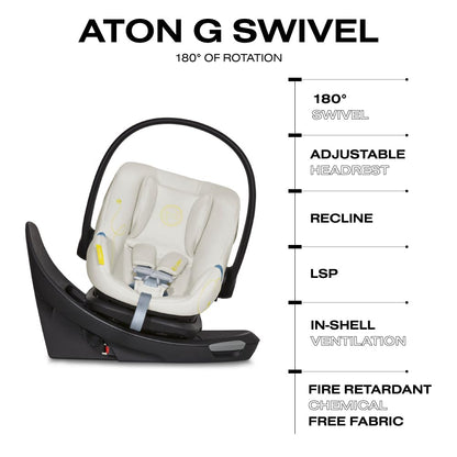 Cybex Aton G Swivel Infant Car Seat with 180-Degree Rotate, Linear Side-Impact Protection, 11-Position Headrest, SensorSafe & Safelock Base, Seashell Beige