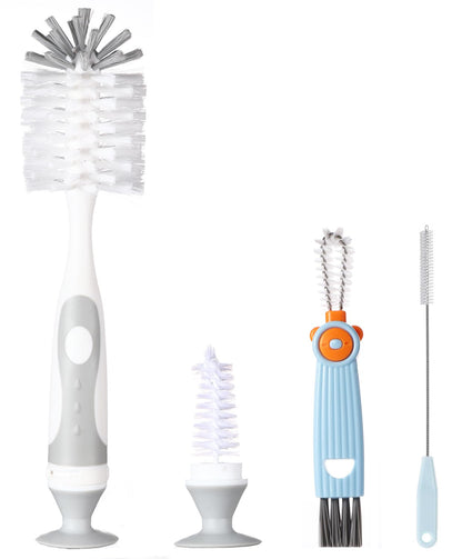 Ariseno 5-in-1 Baby Bottle Brush Set, Including Nylon and Silicone Bottle Brush, Bottle Cap, Straw and Nipple Cleaner, BPA-Free (Blue)