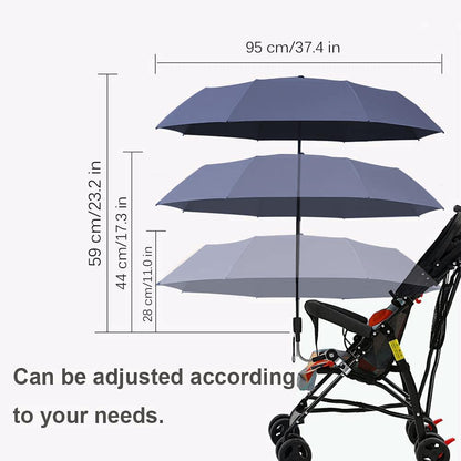 Universal Baby Stroller Sun Protection Parasol, with Umbrella Clip Fixing Device, UPF 90+ UV Protect Pushchair Sun Parasol (Silver)