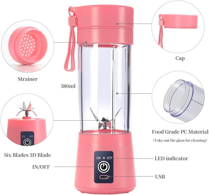 Portable Blender Cup,Electric USB Mini Juicer Blender For Shakes and Smoothies, Juice,380ml, Six Blades Great for Mixing,Black