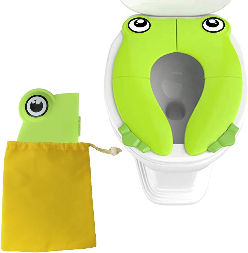 Toilet Potty Training Seat Cover, Travel Toilet Seat, Folding Non Slip Silicone Pads, Travel Portable Reusable Kids Toddlers Boys Girls, Carry Bag (Yellow - Duck)