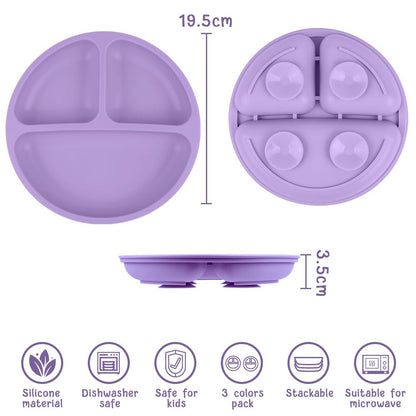 Vicloon Suction Plates, 2 Pcs Baby Toddler Plate Silicone, BPA Free Divided Plate, Divided Plate Design,Silicone Grip Dish Microwave & Dishwasher Safe
