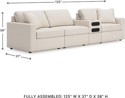 Signature Design by Ashley Modmax Coastal Press-Back Swivel Glider Rocker Recliner with Machine Washable Cover, Hidden Storage Compartments and 2 Bolster Pillows, Beige - Colors B