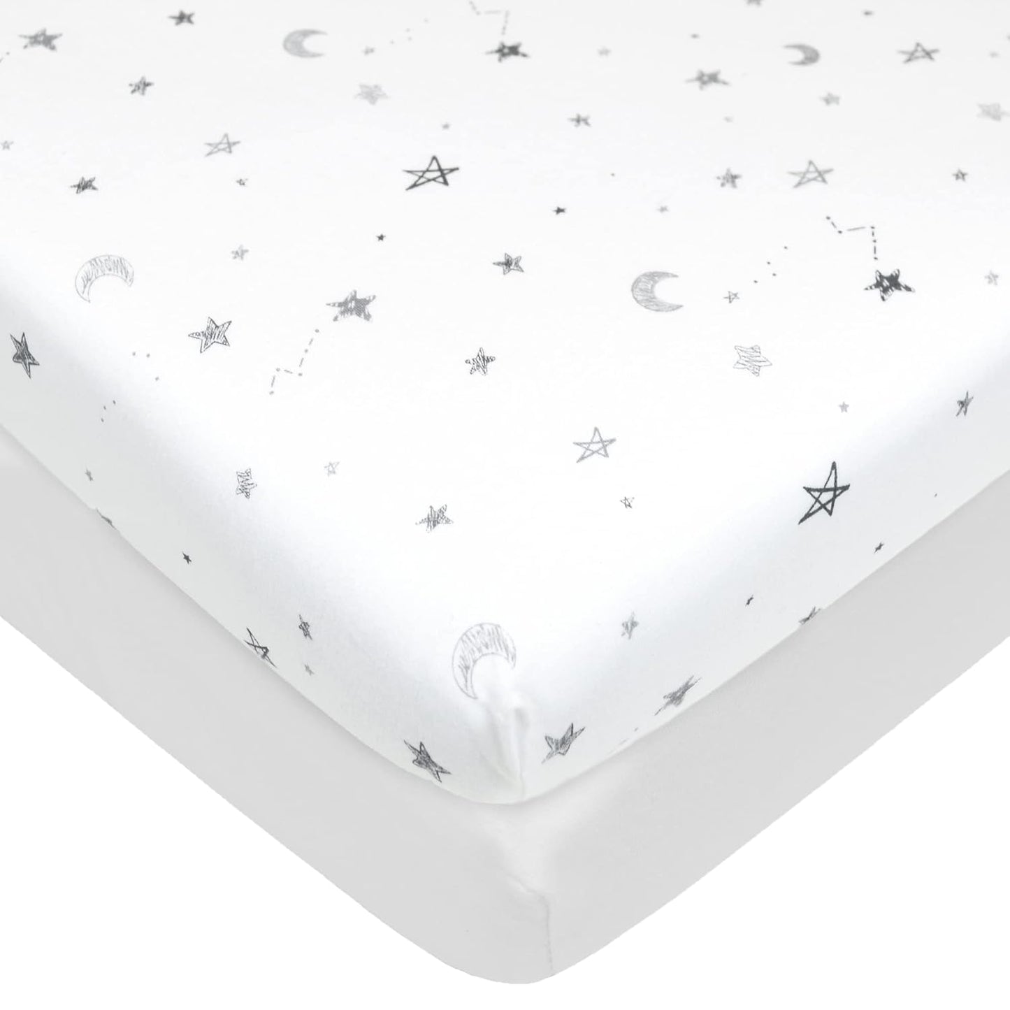 American Baby Company 2 Pack 100% Natural Cotton Fitted Pack and Play Sheets 39" x 27" - Soft & Breathable Pack N Play Sheets for Playard & Mini Crib Mattress, Pink Stars/Zigzag, for Boys & Girls