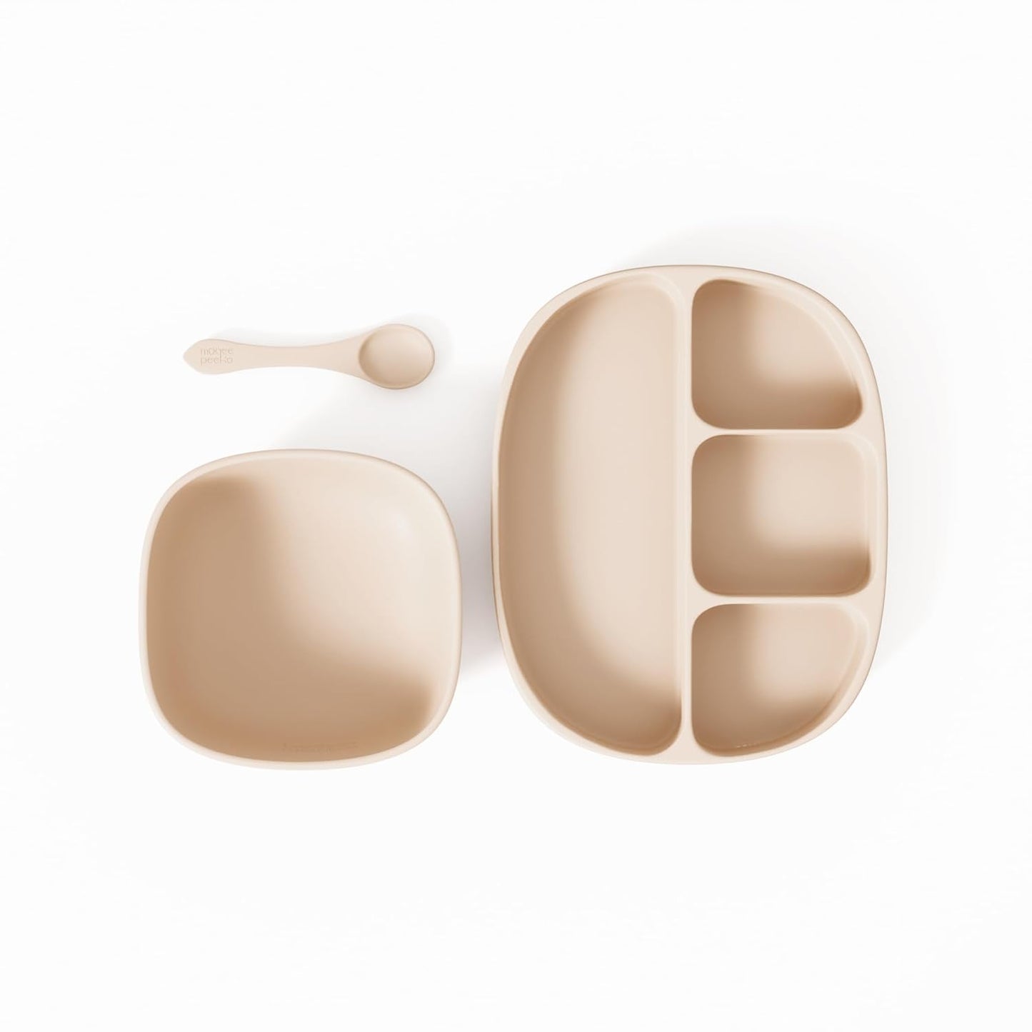 Baby Feeding Set by Muqee Peeko as a Baby Feeding Essentials in Baby Apricot Color with Baby Suction Plates for Toddlers, Baby Bowls with Suction and Baby Spoon (3 Piece Set)