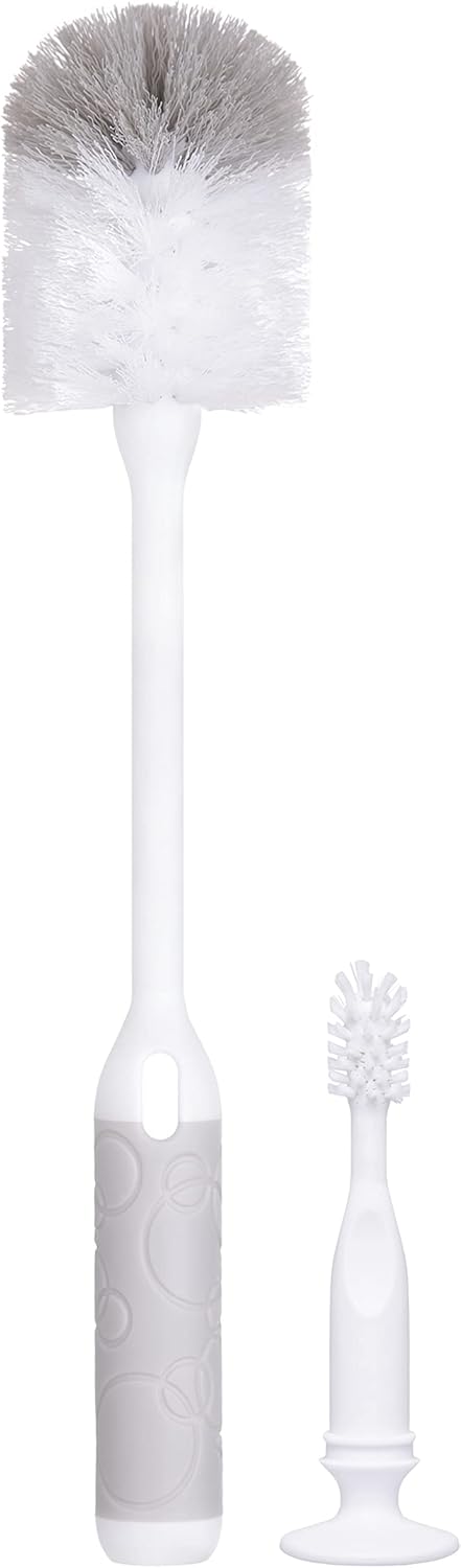 Ubbi Deluxe Baby Bottle Cleaning Set Includes a Nipple Brush with Suction Cup, Oat