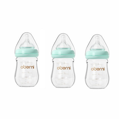 Glass Baby Bottles, Anti Colic Breastfeeding Bottle with Natural Response Nipple for Newborn Preemie 0+ Month, BPA Free, Wide Neck, Blue/3Pack/5oz