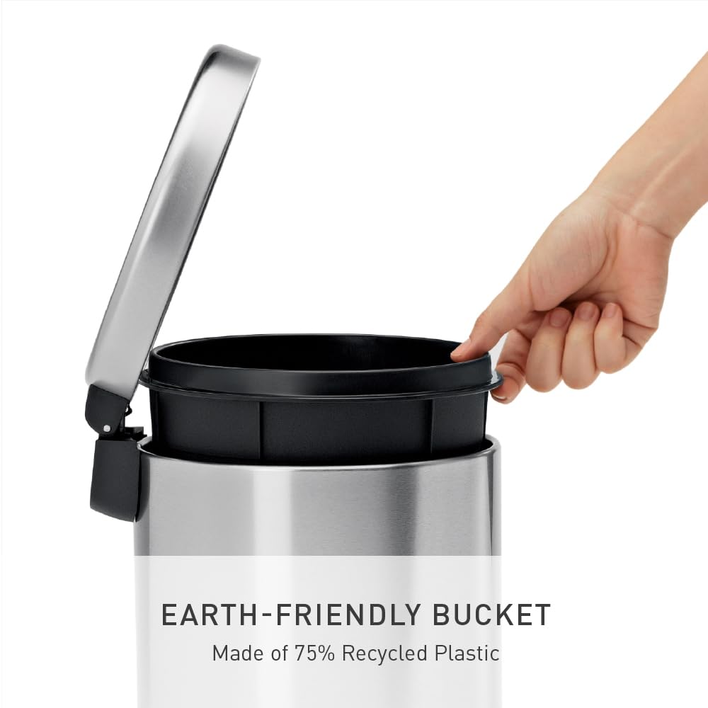 simplehuman 4.5 Liter / 1.2 Gallon Round Bathroom Step Trash Can, Brushed Stainless Steel