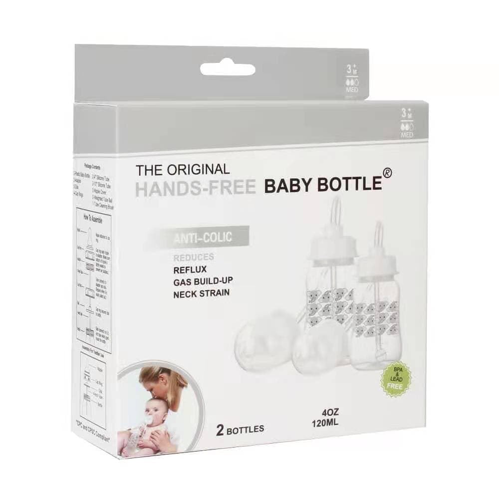 Hands-Free Baby Bottle - Anti-Colic Nursing System 4 oz Baby Bottle with Fast Flow Nipple/Teat 3m+ with Tube Straw Feeding System for Toddler (2 Bottles - Elephant)