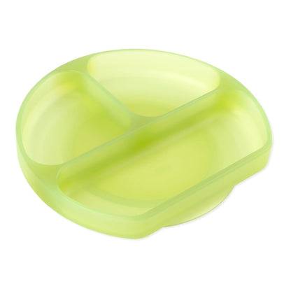 Bumkins Toddler and Baby Suction Plate, Divided Grip Dish for Babies and Kids, Baby Led Weaning, Feeding Supplies, Sticks to Tables and Highchairs, Platinum Silicone, for Chidren 6 Months, Gray