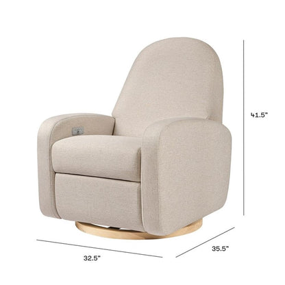 Babyletto Nami Electronic Power Recliner and Swivel Glider with USB Port in Ivory Boucle with Light Wood Base, Greenguard Gold and CertiPUR-US Certified