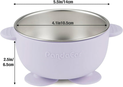 PandaEar 3 Pack Baby Stainless Steel Bowls with Suction, Non-Slip Child Food Bowl with Silicone Sleeve for Kids Toddlers Infants, Extra Strong Base, BPA free