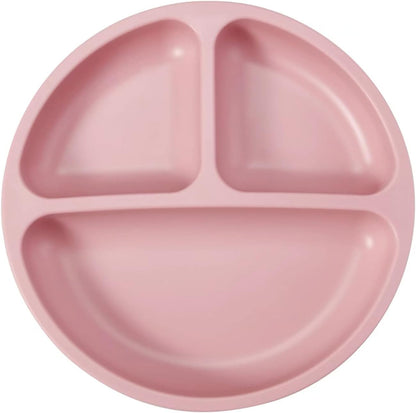 PandaEar 3 Pack Divided Unbreakable Silicone Baby and Toddler Plates - Non-Slip - Microwave Safe - Silicone (Pink Green Light Tan)