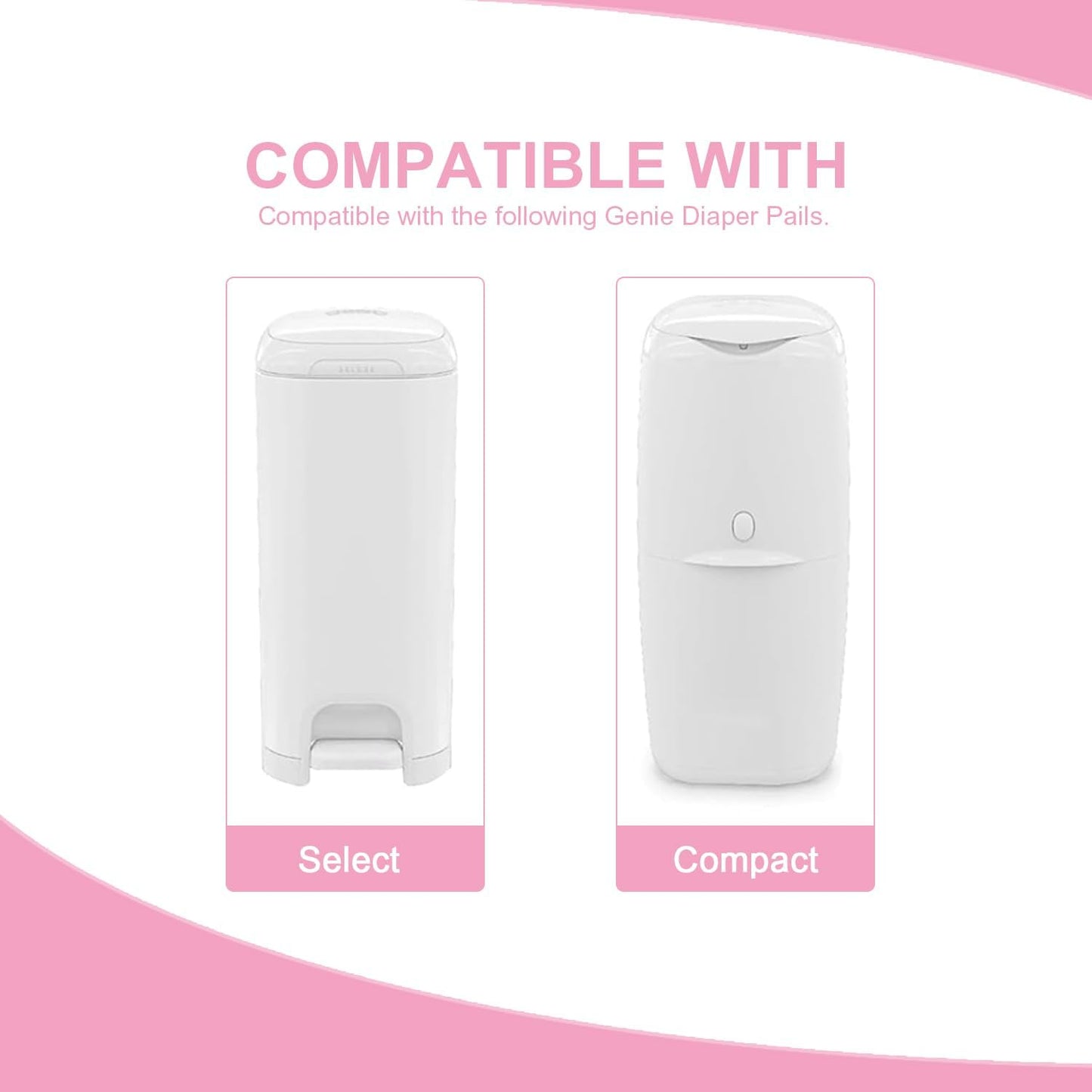 Square Starter Refills Disposal Bags Refill Compatible with Genie Diaper Compact,Select Pails (Not Fit Classic Version Pails), Hold Up to 165 Newborn-Sized Diapers Per Refill,6 Pack
