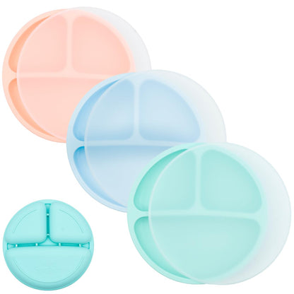 WeeSprout Silicone Plates with Lids for Babies & Toddlers (3 Pack) 100% Food-Grade Dishes for Self Feeding, Divided Design & Raised Edges for Picky Eaters, Dishwasher & Microwave Safe Weaning Supplies