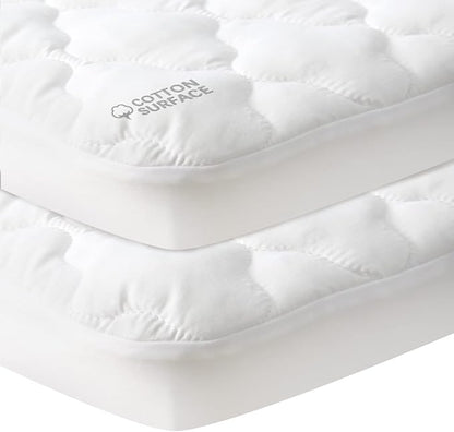 Waterproof Pack and Play Mattress Pad Sheets Fitted 2 Pack (Cover Only), Cotton Fabric Pack and Play Protector, Fits Graco Play Yard, Baby Mini Crib Sheet Cover