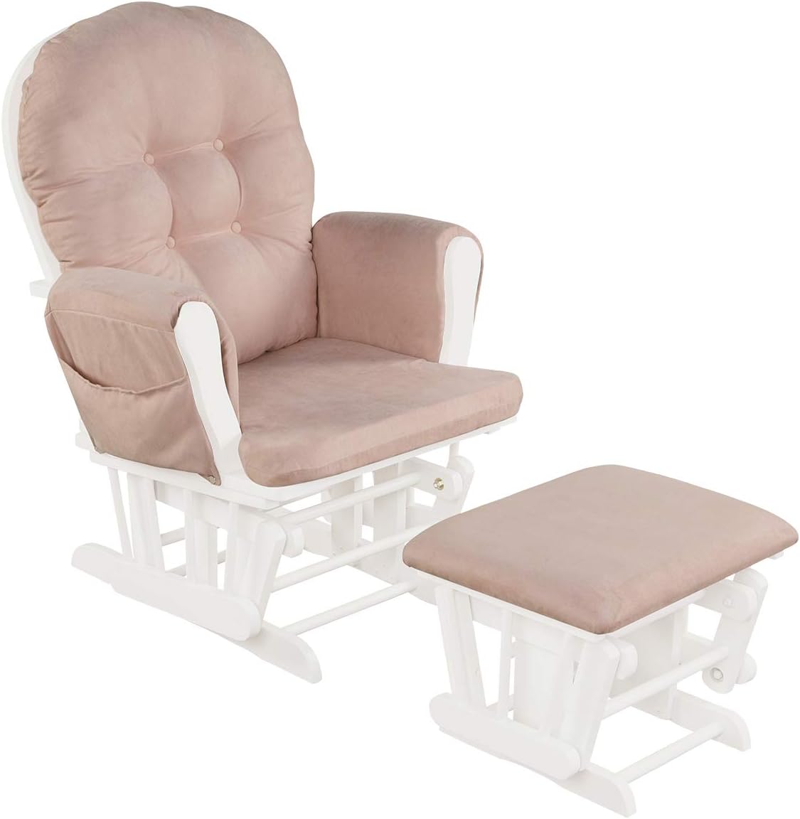 Costzon Nursery Glider with Ottoman, Upholstered Comfort Glider Rocker with Padded Cushion, Storage Pocket, Solid Wood Base, Rocking Chair Nursery for Breastfeeding, Napping (Light Gray)