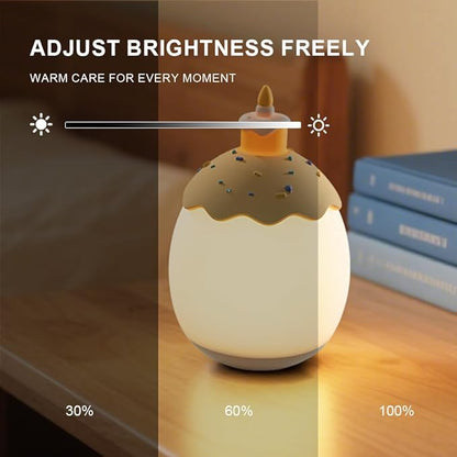 Silicone Night Light for Kids, Egg Baby Nursery Night Lamp with 3-Level Dimming & 30-Min Timer, Portable nightlight for Kids Bedroom,Birthday Cake-Shaped Night Light