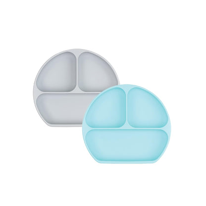 Bumkins Toddler and Baby Suction Plate, Divided Grip Dish for Babies and Kids, Baby Led Weaning, Feeding Supplies, Sticks to Tables and Highchairs, Platinum Silicone, for Chidren 6 Months, Gray