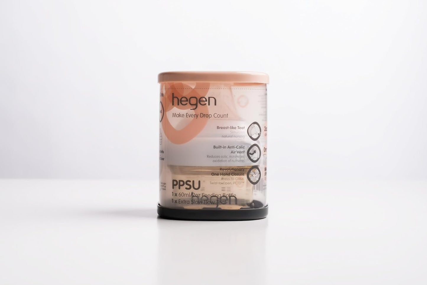 hegen Baby Bottles - Anti Colic Baby Bottles Wide Neck - Breastfeeding System 5 oz with Slow Flow Teats (2 Pack)