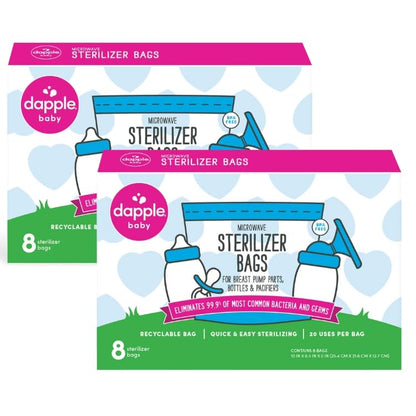 Dapple Baby Microwave Sterilizer Bags, Reusable, 20 Uses Per Bag, Great for Breast Pump Parts & Bottles, 8 Count (Pack of 2)