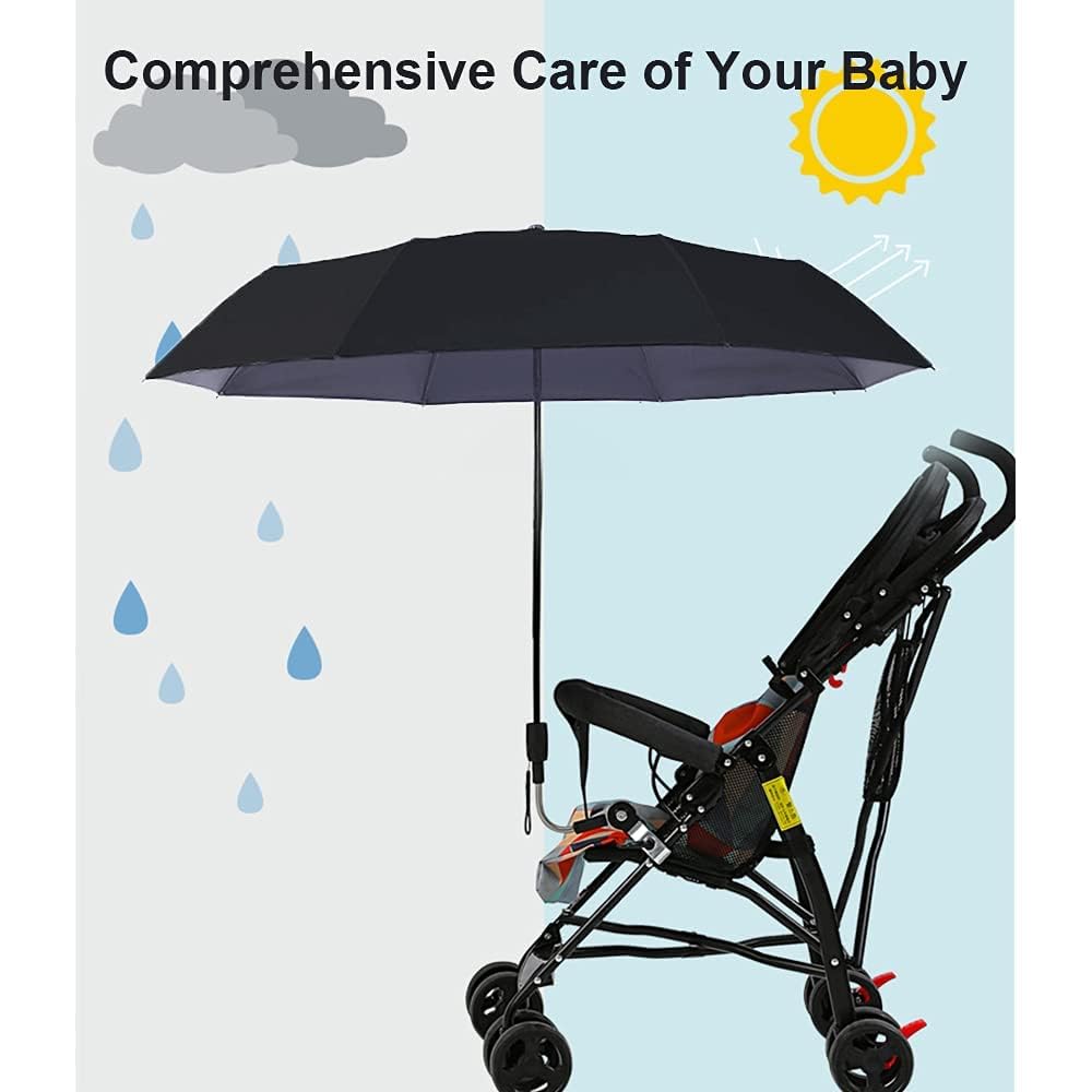Universal Baby Stroller Sun Protection Parasol, with Umbrella Clip Fixing Device, UPF 90+ UV Protect Pushchair Sun Parasol (Silver)