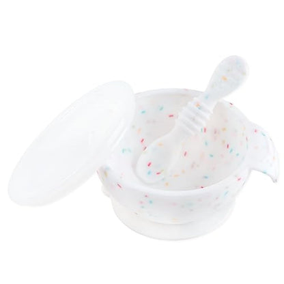 Bumkins Baby Bowl, Silicone Feeding Set with Suction for Baby and Toddler, Includes Spoon and Lid, First Feeding Set, Training Essentials for Baby Led Weaning for Babies 4 Months Up, Sage