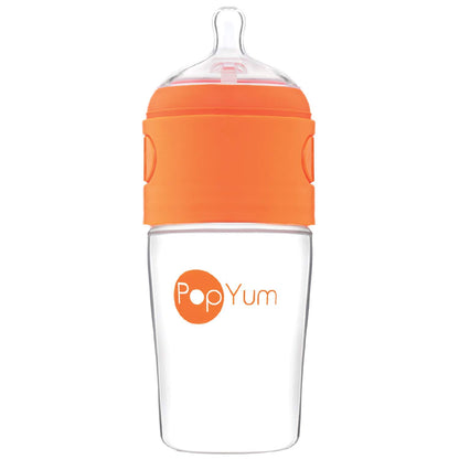 PopYum 9 oz Blue Anti-Colic Formula Making Baby Bottles, 3-Pack with #2 Medium Flow Nipples, 260 ml, BPA-Free, Natural Latch, Mixing, Dispenser