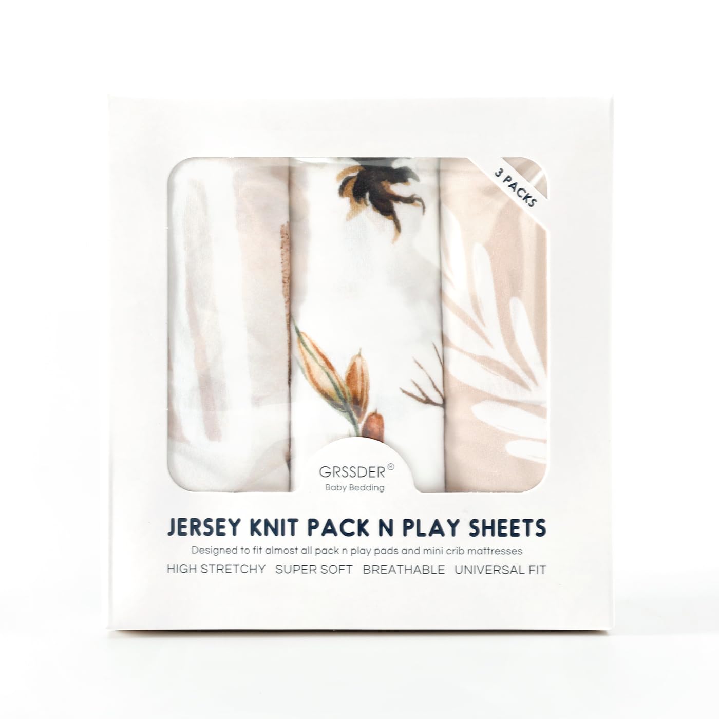 GRSSDER Stretch Ultra Soft Jersey Knit Fitted Pack n Play Playard Sheets Set 2 Pack，Fits Portable/Mini Cribs Sheets, Playards Mattress Pads, Stylish Watercolor Animals for Baby, Mint Green
