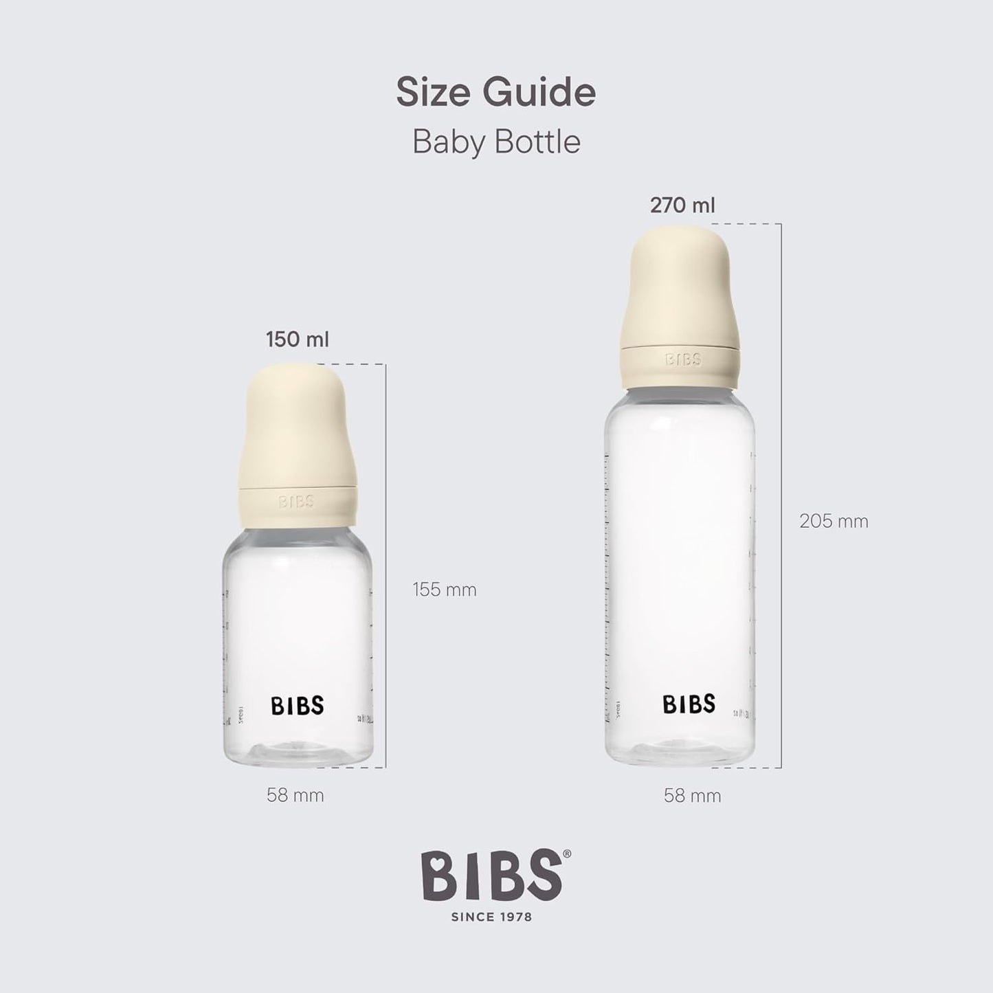 BIBS Baby Bottle 5 oz / 150 ml Silicone Nipple 2 Pack - Anti-Colic, BPA-Free, Round Nipple, Slow Flow, Lightweight & Easy to Clean, Suitable for Newborns 0+ Years - Ivory