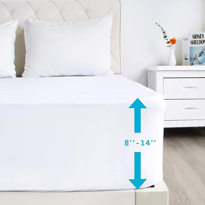 2 Pack Twin Mattress Protector Waterproof, Noiseless & Soft Coverage Mattress Fitted Sheet Twin with Deep Pocket up to 14", Super Breathable & Easy Wash Twin Size Mattress Protector