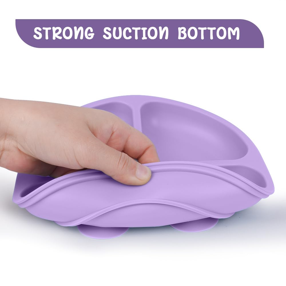 Vicloon Toddler Plates, 3 Pcs Silicone Baby Plates, BPA Free Suction Plates with Lids for Babies and Toddlers, Suction Plate Feature, Divided Plate Design,Toddler Plate Microwave&Dishwasher Safe