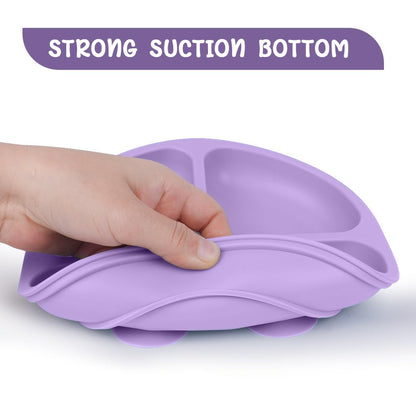 Vicloon Toddler Plates, 3 Pcs Silicone Baby Plates, BPA Free Suction Plates with Lids for Babies and Toddlers, Suction Plate Feature, Divided Plate Design,Toddler Plate Microwave&Dishwasher Safe