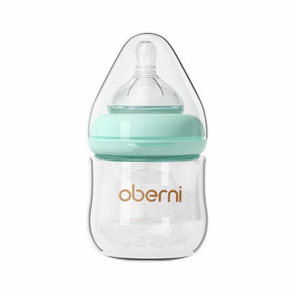 Oberni Glass Baby Bottles,Anti Colic Breastfeeding Bottle with Natural Response Nipple Size S,Wide Neck Slow Flow Baby Bottle for Baby,Newborn,Preemie 0-3 0-6 Month,BPA Free (Pink, 1 Pack, 4 Ounce)